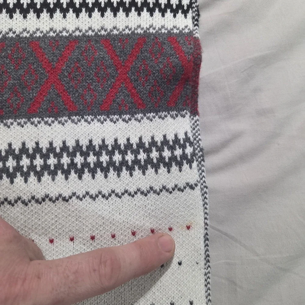 TALBOTS FAIRISLE SWEATER Winter White Red SCARF Cotton Cashmere Blend 72x9.5